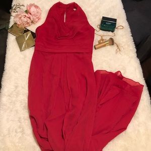 Long Chiffon Dress with Front Cowl Neckline